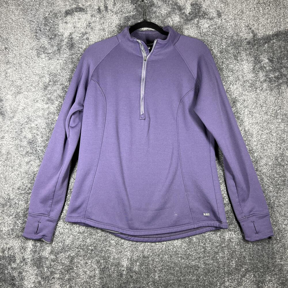 REI Shirt Womens L Purple Fleece 1/2 Zip Mock Neck Pockets Lined Warm Polyester